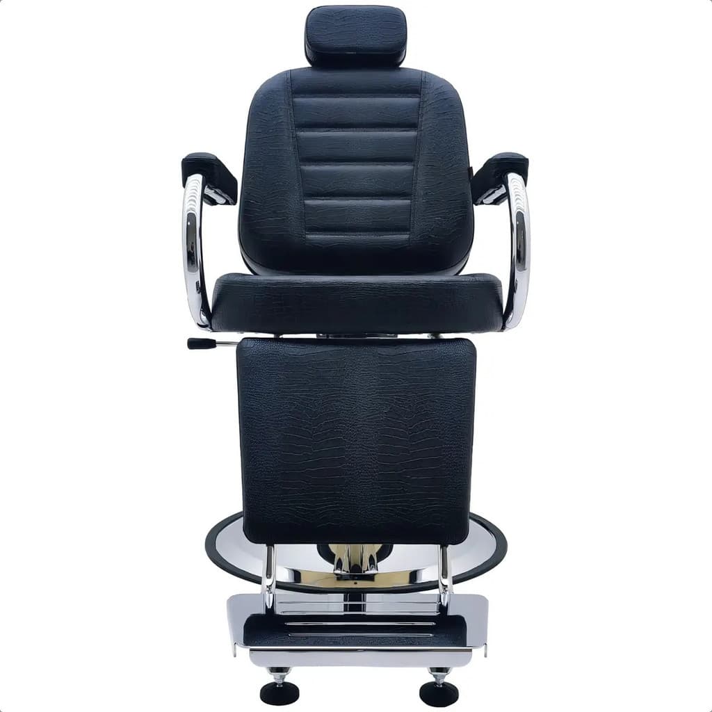 Poltrona Cadeira Salão Barbeiro Reclinável Barber Pró Cor Preto Crocco Forma Da Base Redonda