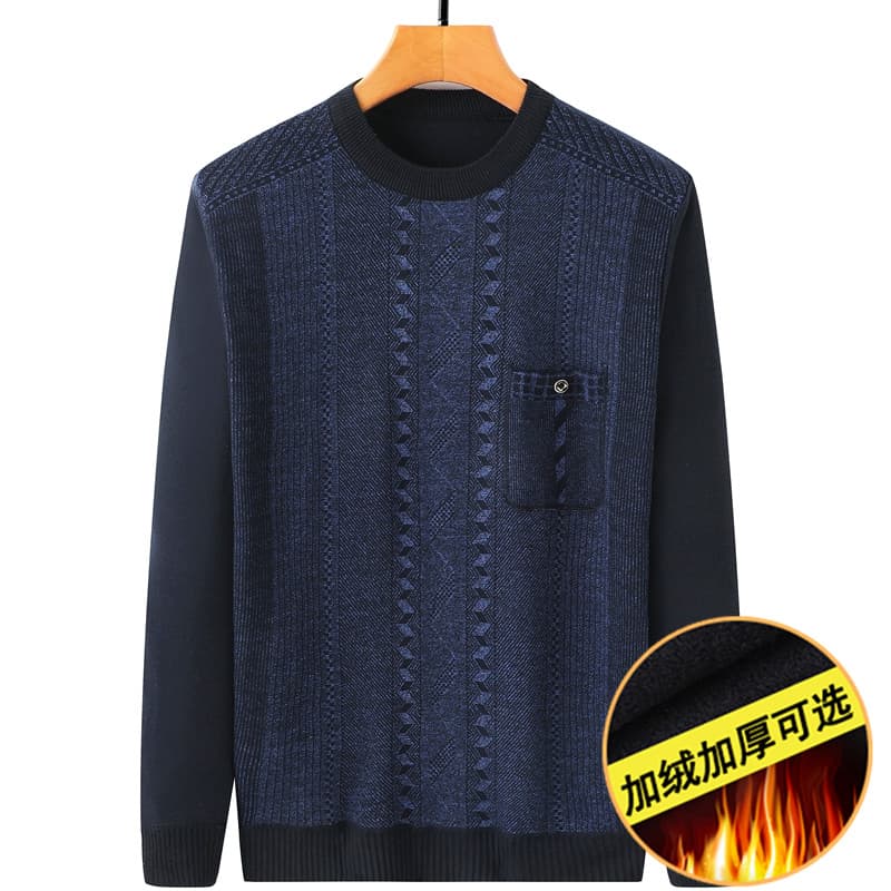Pai em torno do pescoço camisola forro de lã espessamento meia-idade idosos outono inverno roupas de malha camisa de fun