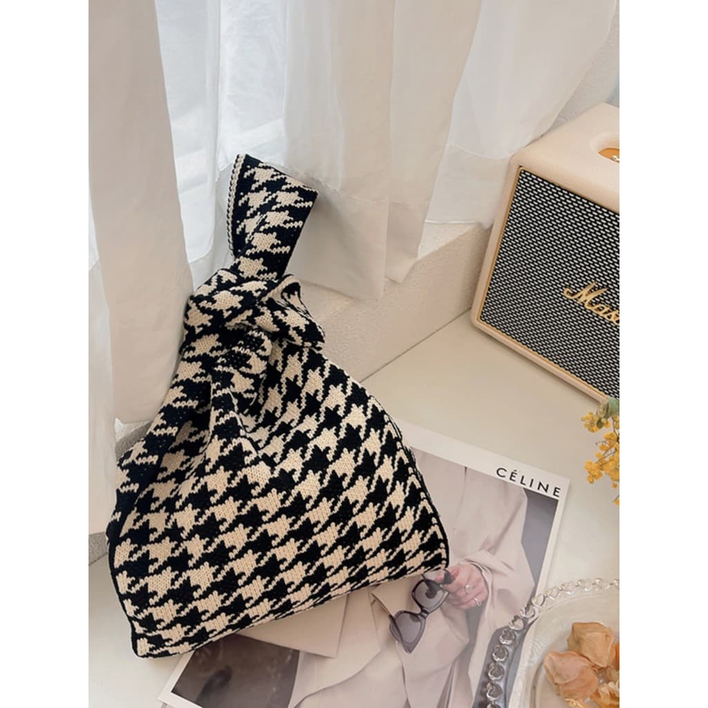Nicho Design cor malha Houndstooth saco 2025 novo estilo na moda All-Match contraste cor portátil sacola feminina bolsa