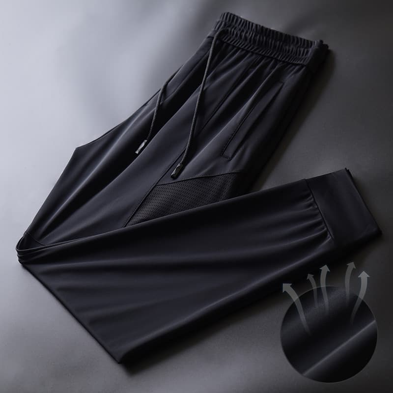 Calças esportivas calças masculinas verão estilo fino de secagem rápida tornozelo comprimento calças de seda gelo calças