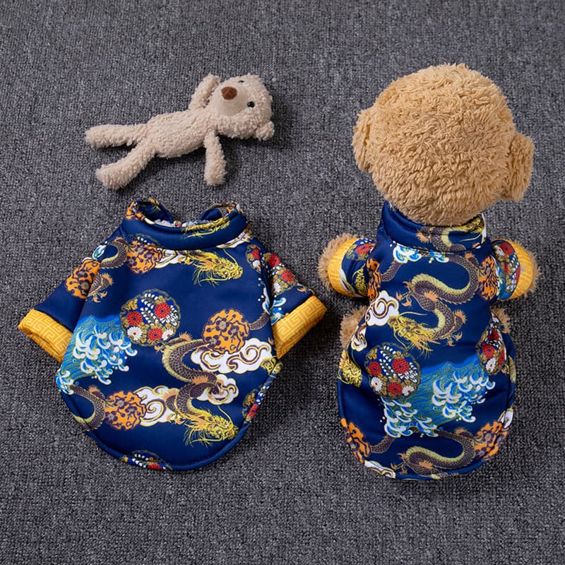 Roupas de gato ano novo festivo Tang terno inverno quente à prova de frio forro de lã engrossado Pet acolchoado jaqueta