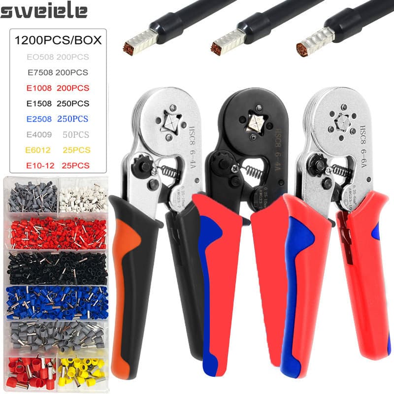 Kit Alicate Crimpar Descascador 1200 Terminais Ilhós Tubular compatível com 0,25 a 10mm²