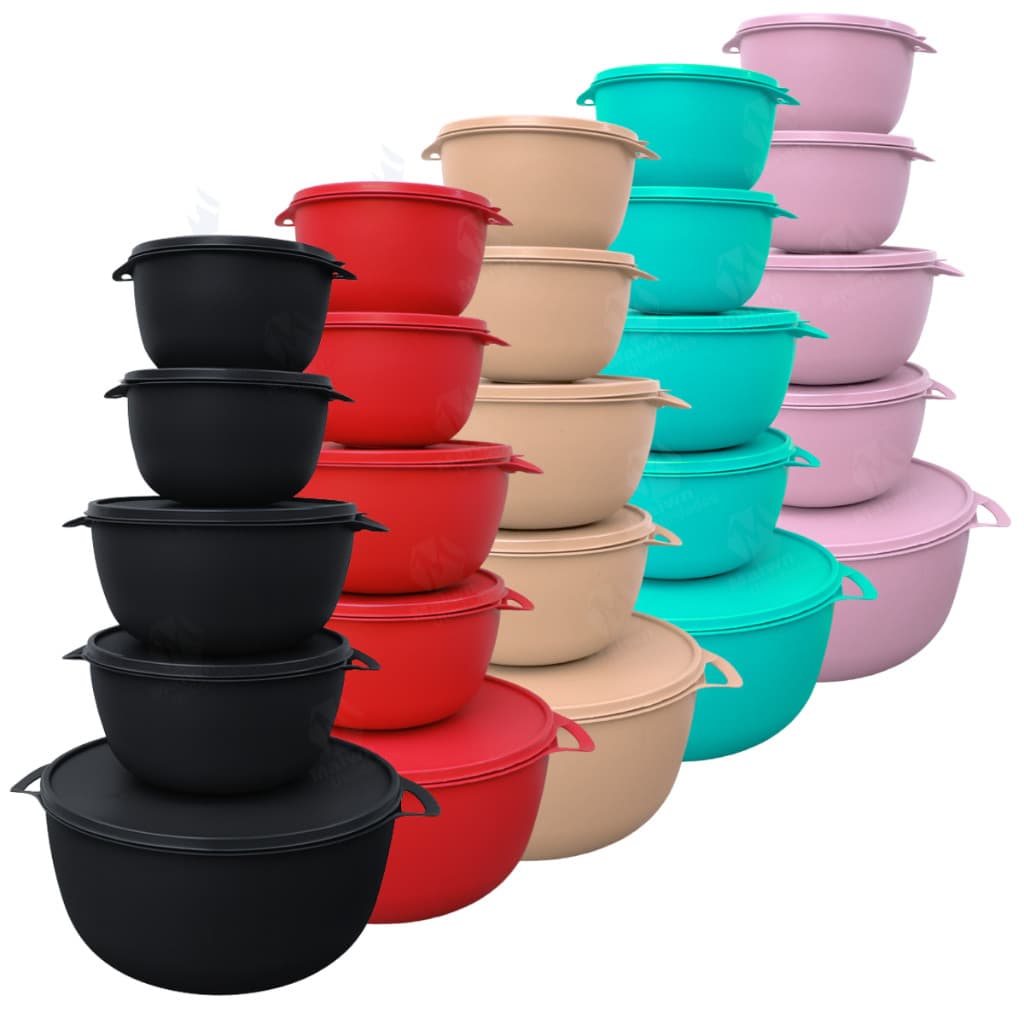 Kit 5 Potes Plásticos Herméticos BPA Free Bowl Tampa Freezer Micro-ondas Organizadores Cozinha