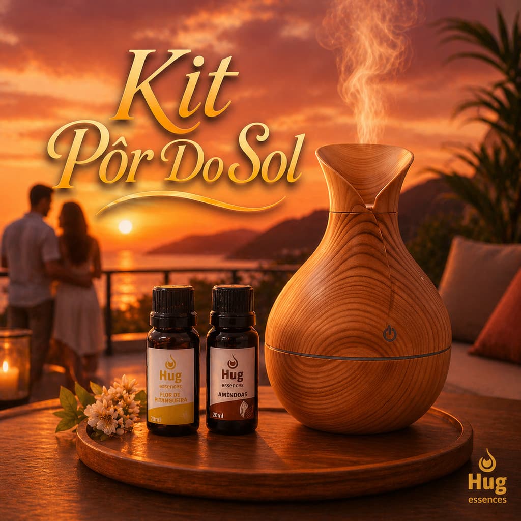 Kit Por do Sol + Essências Flor de Pitanga e Musk 20ml | Difusor Vaso 200ml | Essência Hidrosolúvel