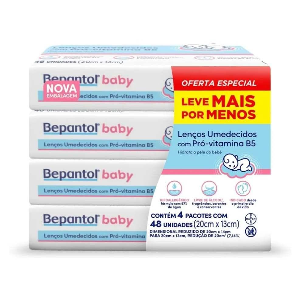KIT LENÇO UMEDECIDO BEPANTOL BABY LEVE 4 PAGUE 3 48 UNIDADES CADA