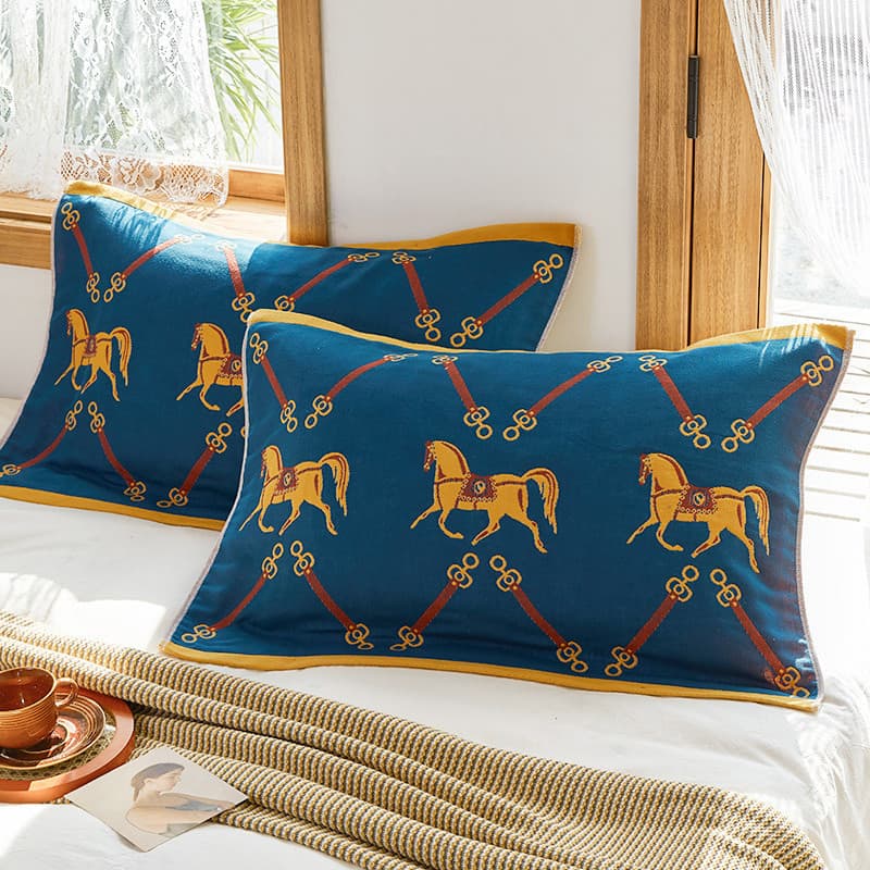 Capa de almofada azul puro algodão high-end 2026 novo estilo um par pacote europeu high-end marca algodão high-end fronh