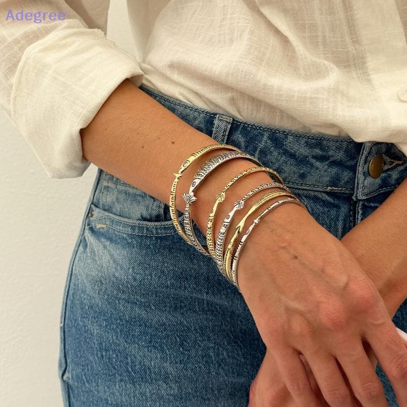 Adegree 3/6 peças de pulseira feminina vintage de metal, estilo étnico, com padrão de peixe, acessório de festa, joia, p