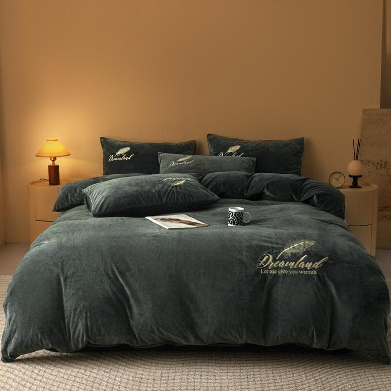 Conjunto de inverno de quatro peças cristal veludo leite veludo dupla face veludo engrossado colcha capa Coral flanela f