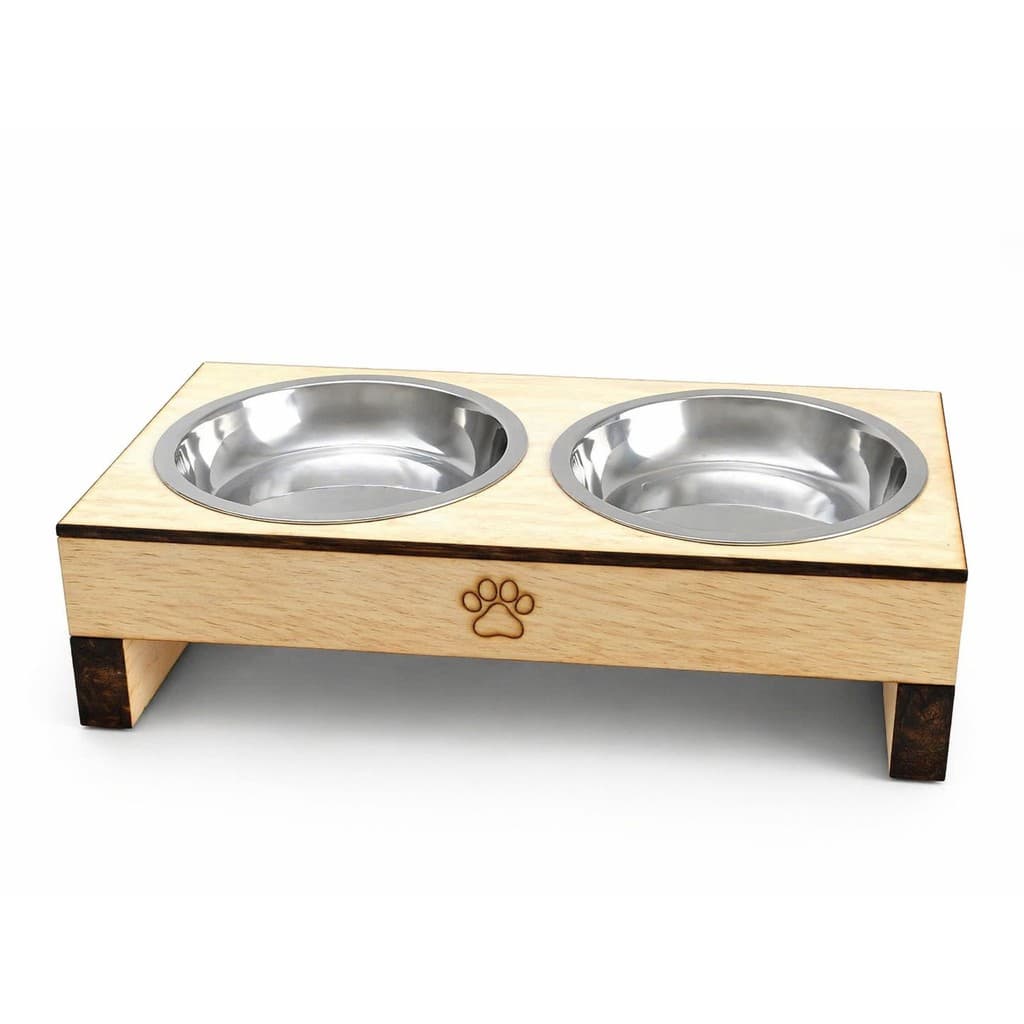 Comedouro P/ Cachorro Gato Pet Elevado Duplo 2 Potes Madeira
