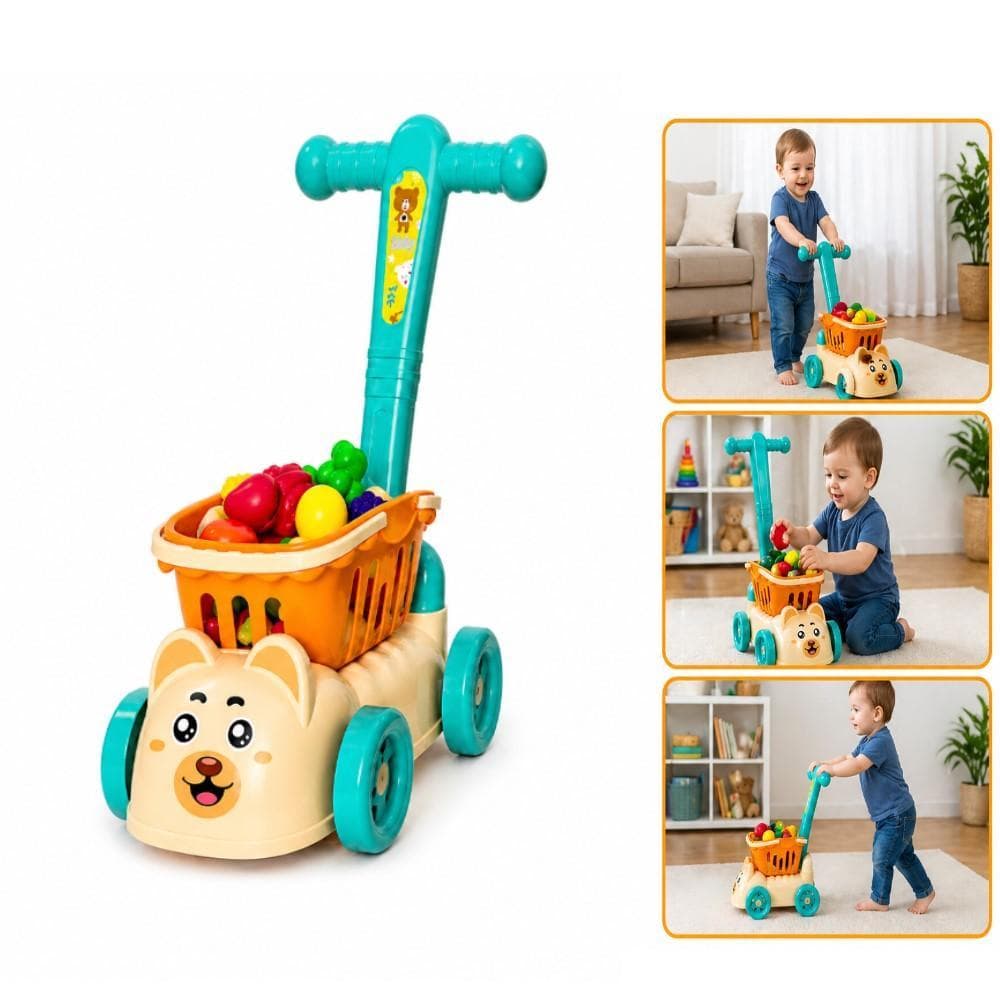 ANDADOR INFANTIL MENINO COMPLETO KIT MINI MERCADO CARRINHO FEIRA CESTINHA EDUCATIVO PRIMEIROS PASSOS
