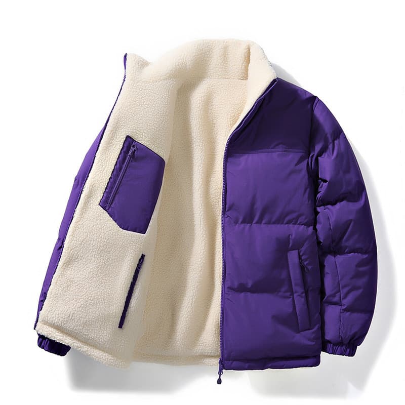Jaqueta Reversível de Lã de Cordeiro e Algodão para Homens, Marca da Moda de Inverno, Forrada com Fleece, Espessa, Casac
