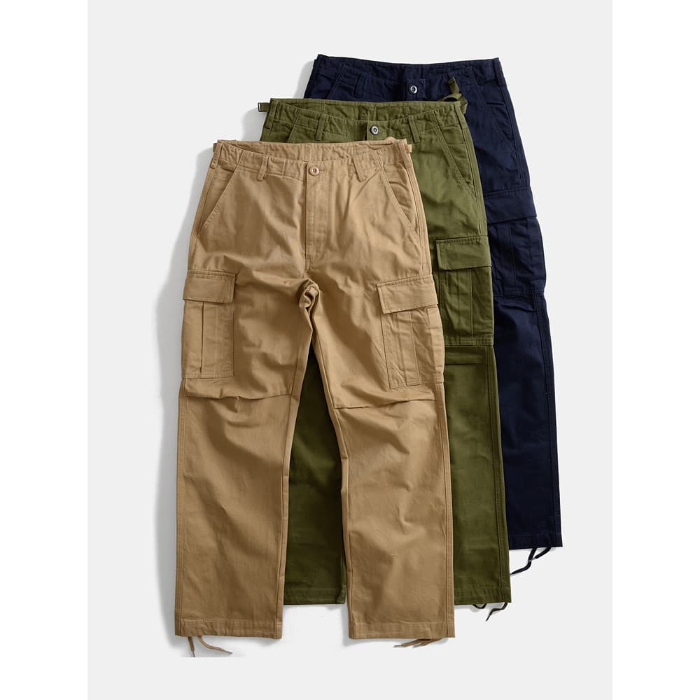 Americano Retro puro algodão solto perna larga em linha reta Multi-bolso macacão masculino papai calças ao ar livre Casu
