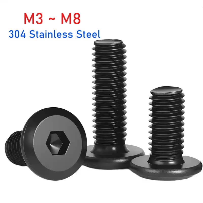 M3 M4 M5 M6 304 Aço Inoxidável Preto Hipotenusa Grande Cabeça Plana Chanfro Hex Hexágono Tomada Parafusos Para Móveis