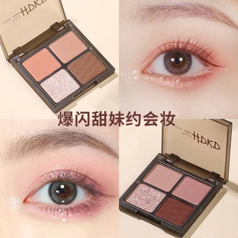 Paleta de sombras de quatro cores HDKD genuína 2023 novo estilo diamante cor terra rosa pêssego bolha roxo saturado maqu