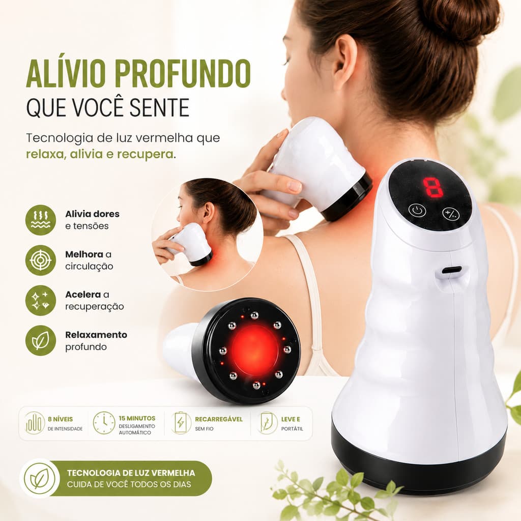 Massageador Corporal a Vácuo Anticelulite com Sucção e Infravermelho USB – Ventosa Gua Sha Modelador
