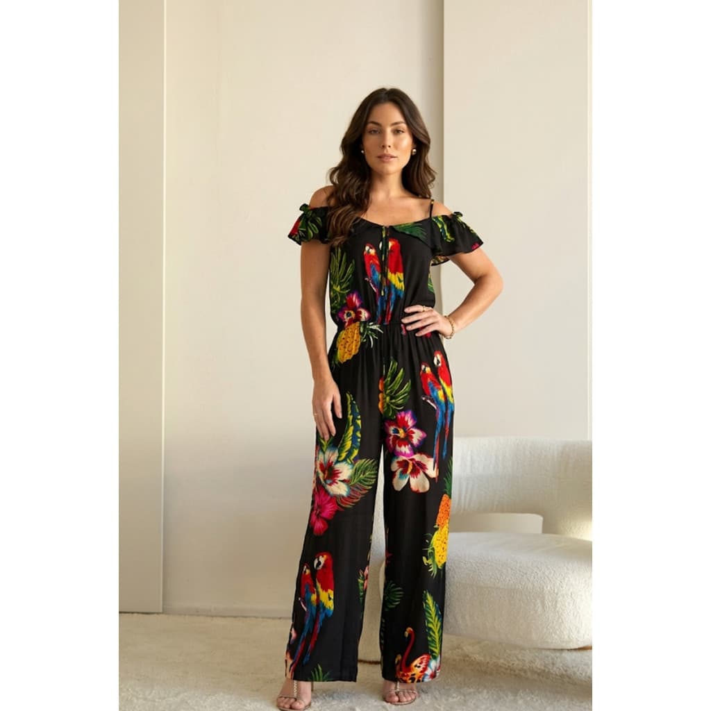 Macacão Longo Pantalona Estampa Tropical Floral-#440