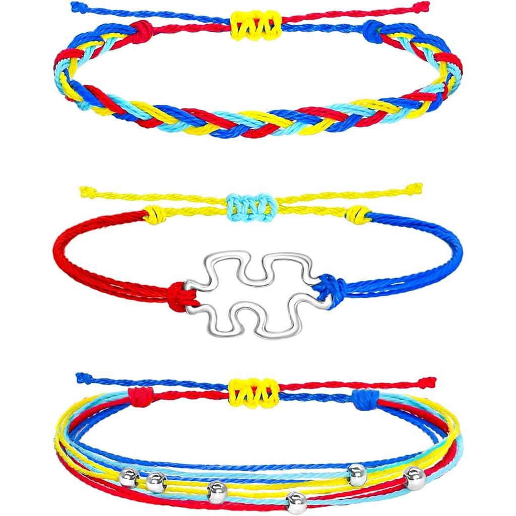 Acessórios de Conscientização sobre Autismo Ronglry, Pulseira de Autismo para Mulheres e Homens, Pulseiras de Contas de
