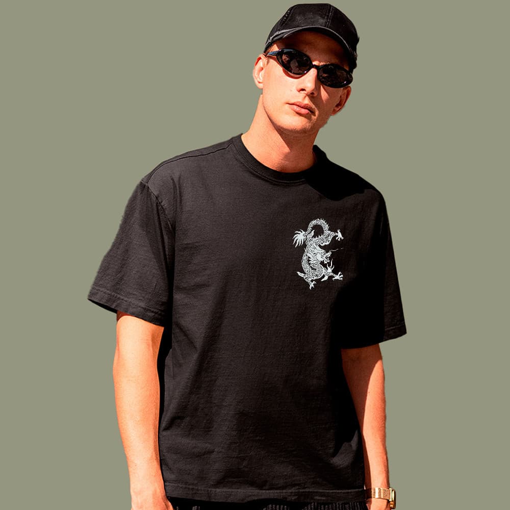 Camiseta Básica Dragão Oriental Minimalista Street 100% Algodão