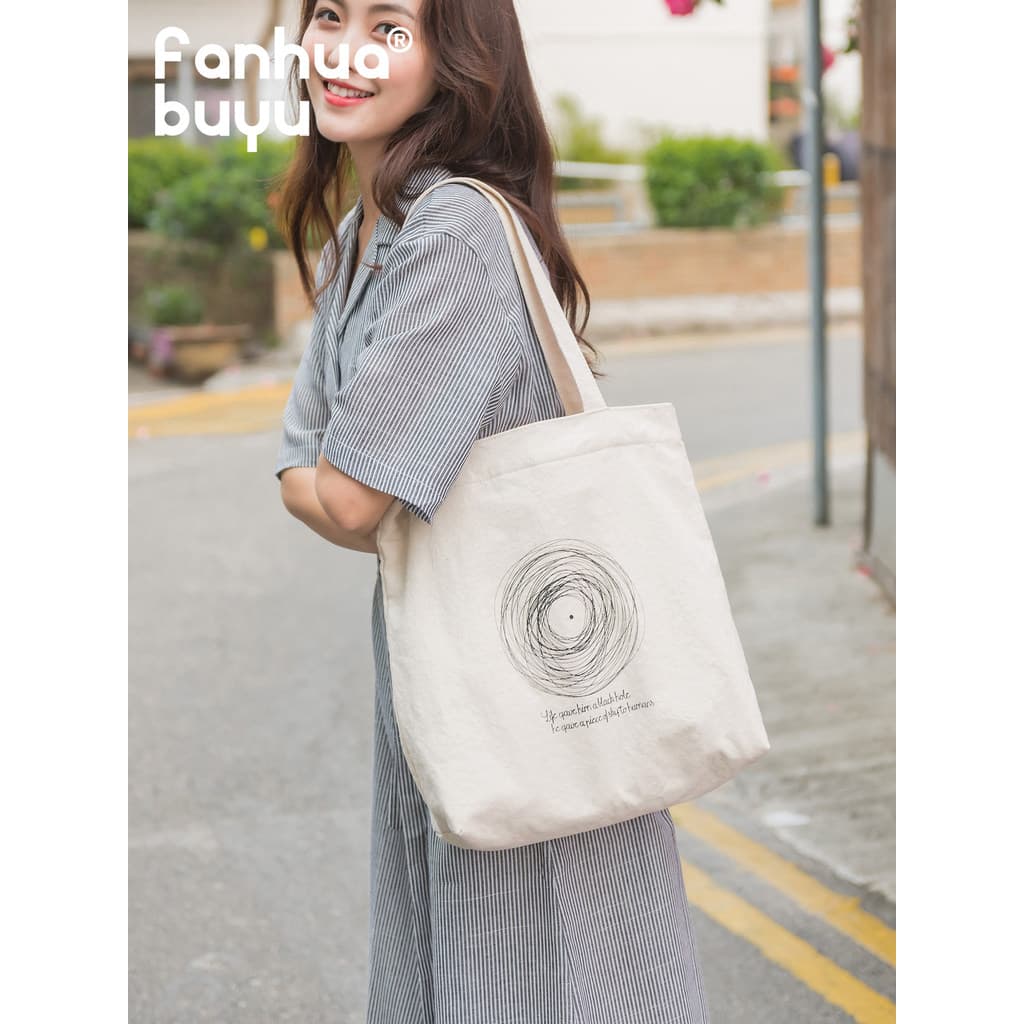 Fanhua Whisper Words Work Commuter Bolsa de Lona Feminina Bolsa de Ombro Simples Bolsa Tote All-Match Literário Portátil