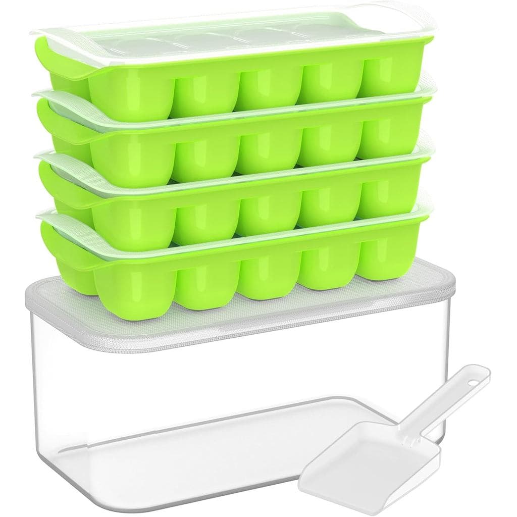 Forma de Gelo DOQAUS com Tampa e Recipiente - Kit com 4 Baldes de Gelo, Formas de Gelo de Silicone Empilháveis para Free