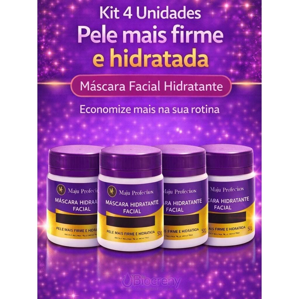 Kit 4 Máscaras Faciais Hidratantes 50g |Rotina Completa para Pele Macia jovem