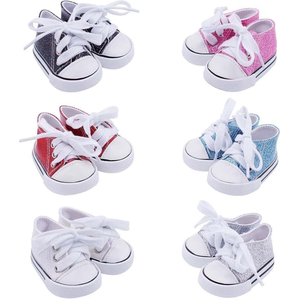 Etistta 6 Pares de Sapatos de Lona Brilhantes de 18 Polegadas para Bonecas, Acessórios para Bonecas Americanas