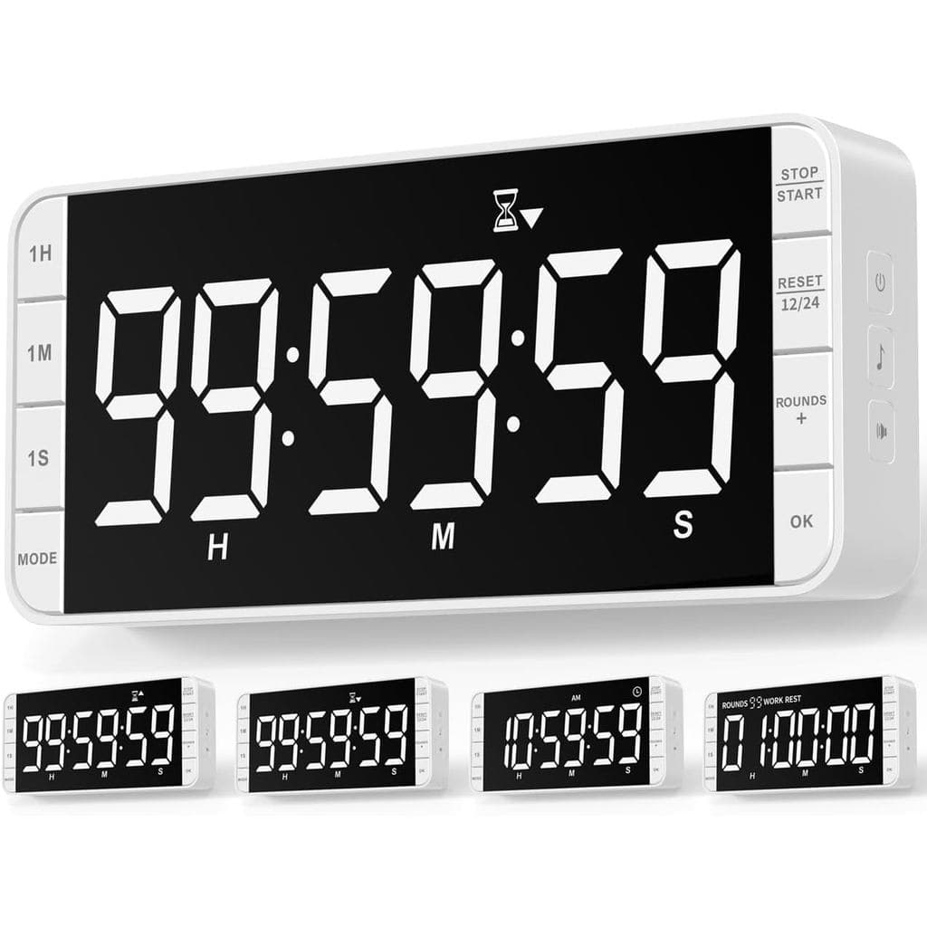 Temporizador de Cozinha Recarregável - Display Extra Grande de 7,8", LED Magnético, 5 Alarmes, Contagem Regressiva/Progr