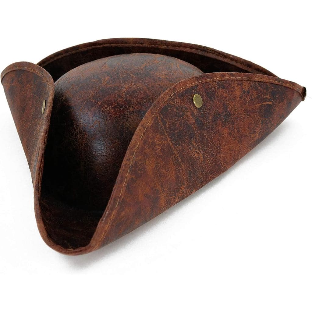 Chapéu de Pirata para Homens e Mulheres, Estilo Colonial em Couro, Chapéu Tricórnio, Acessório de Fantasia para Hallowee
