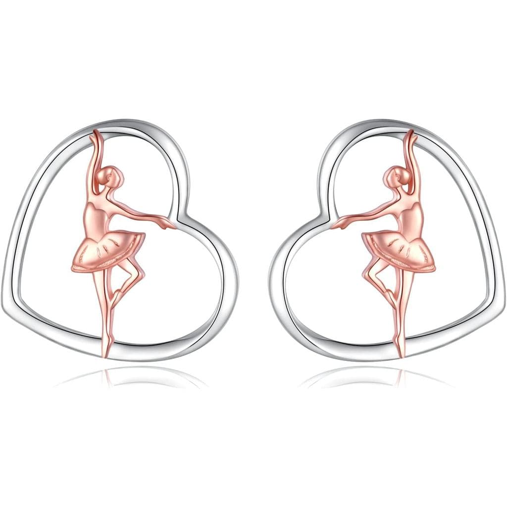 Dance Gifts 925 Sterling Silver Heart Ballerina Stud Earrings Dancing Ballet Themed Women Jewelry Gift