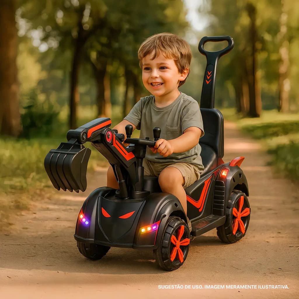 Trator Retroescavadeira Elétrica Infantil Vermelha Jhamba 3.8km/h Com Luzes E Som Vermelho 127/220v