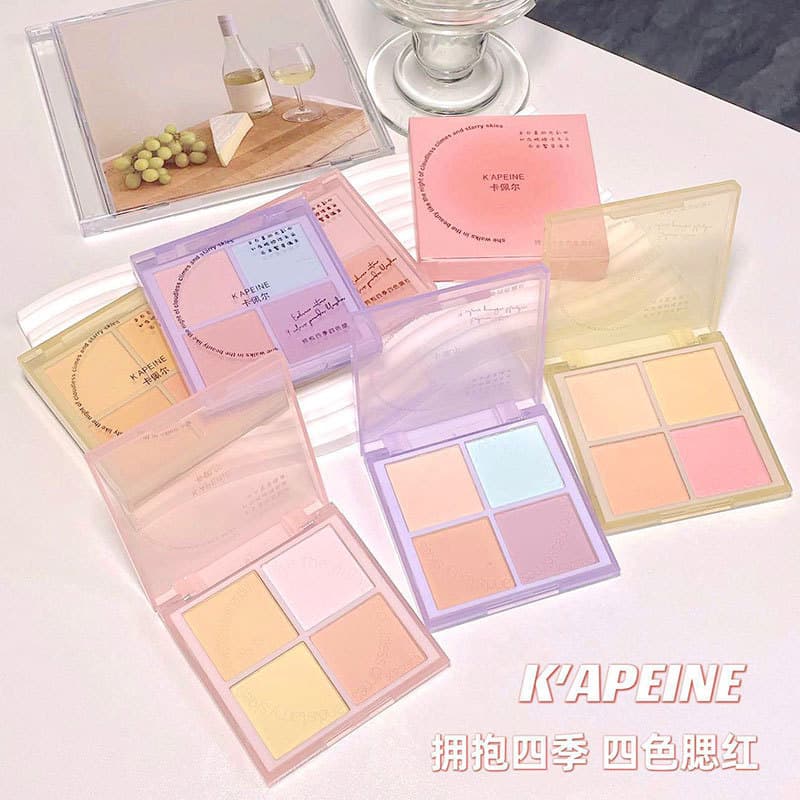 Blush de quatro cores Blush de contorno de alto brilho Blush amarelo Blush azul roxo pêssego