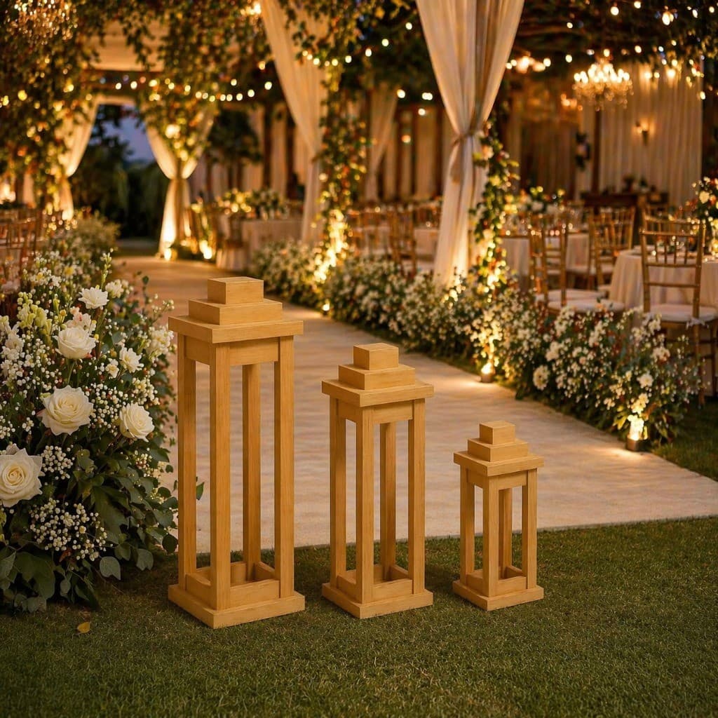 Kit Lanternas de Madeira Pinus Decorativas Trio Para Sala Varanda Festa Decoração Premium