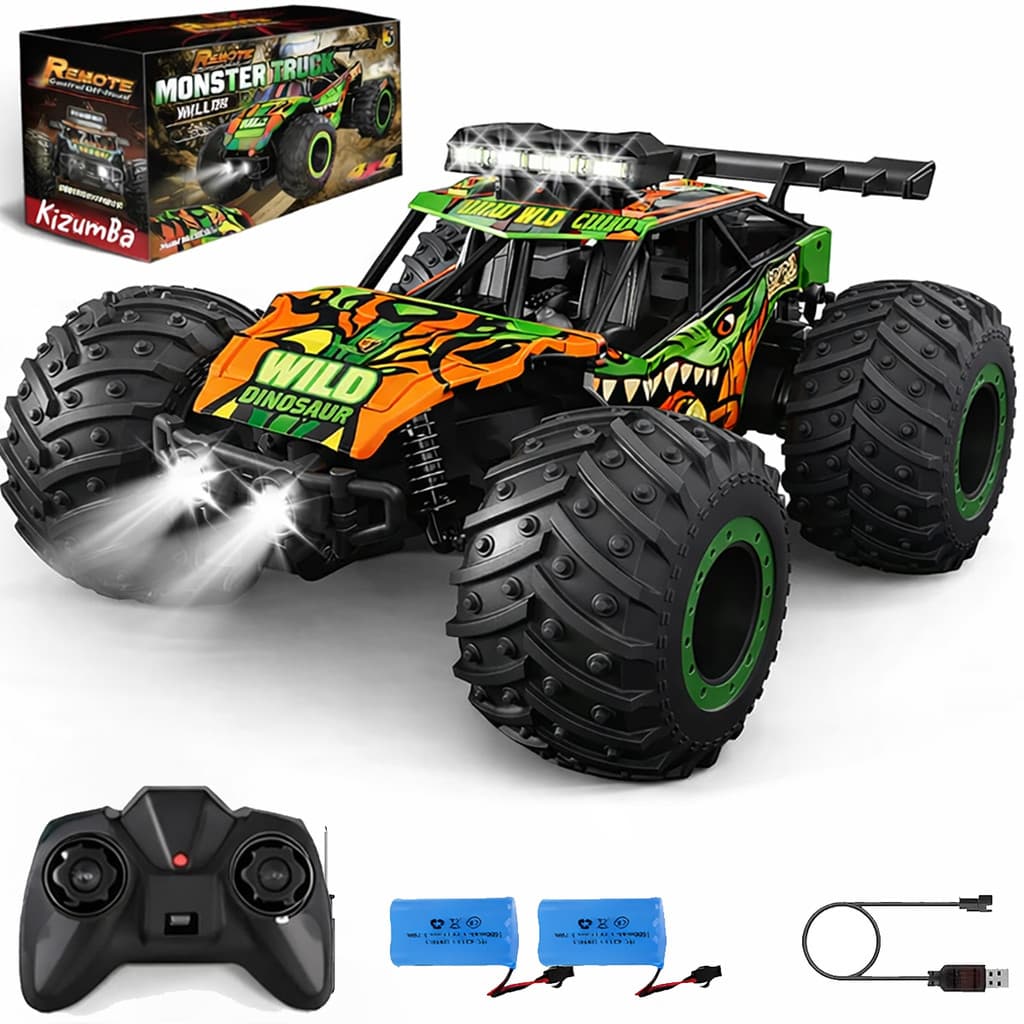 Carrinho Controle Remoto Off Road Monster Truck Super Velocidade 25km 2 Baterias Dinossauro Kizumba
