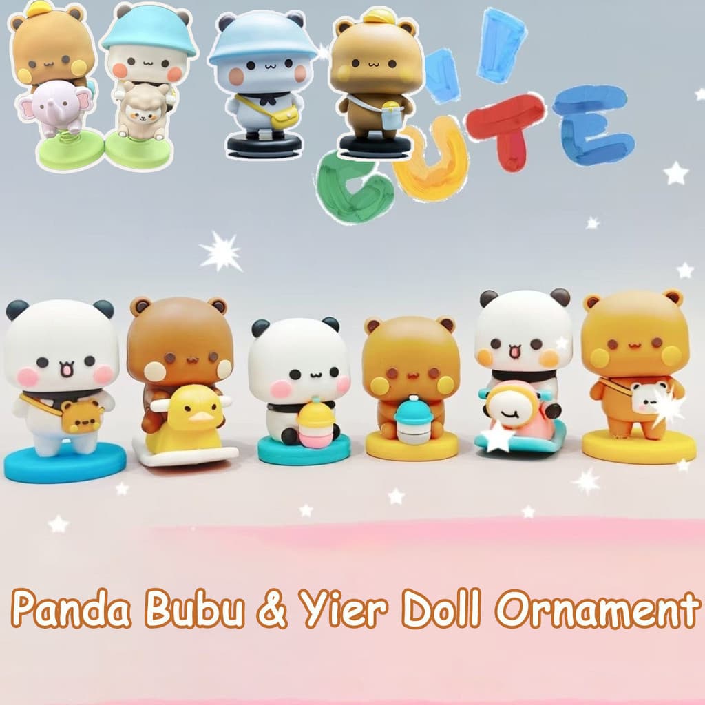 Novo Panda Bubu & Yier Anime Figura Kawaii Urso Dudu Figuras De Ação Coleção Boneca Brinquedo Carro Ornamentos