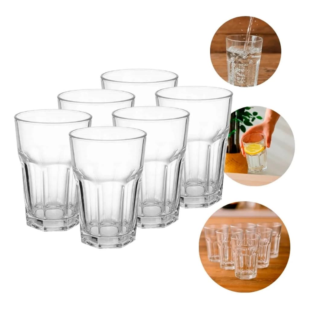 Jogo De Copos 6 Unidades 360ml Vidro Bristol Transparente -