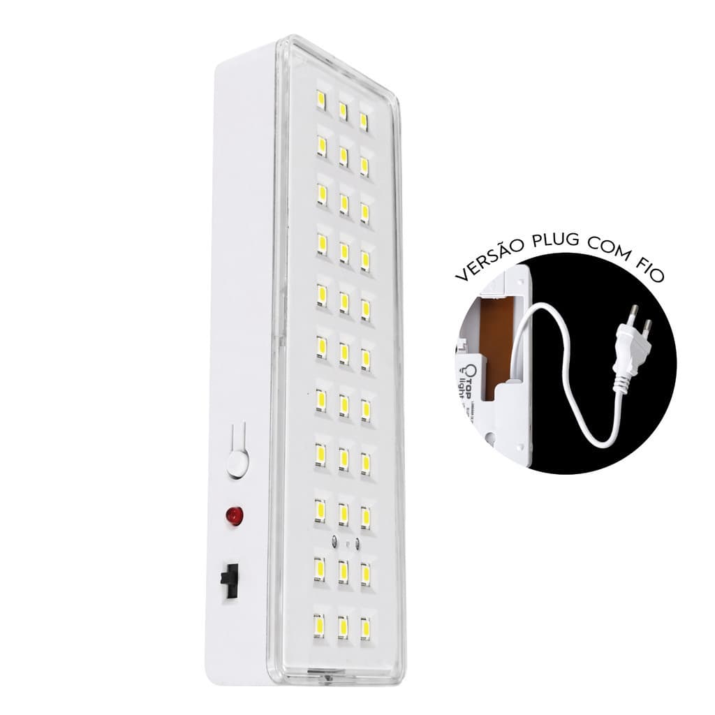 Kit 2, 3 Luminaria de emergencia 30 leds 2W Branco Frio