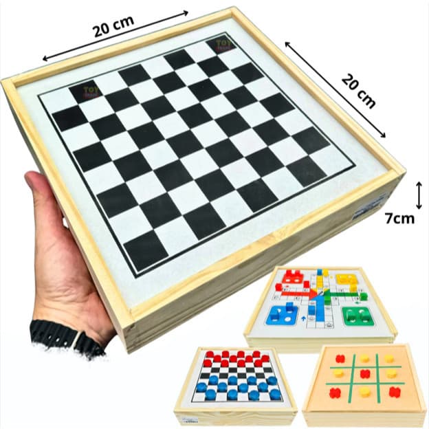 Jogo 3 em 1 Ludo, Dama e Jogo da Velha em Madeira - Toy Trade Brinquedos Educativos