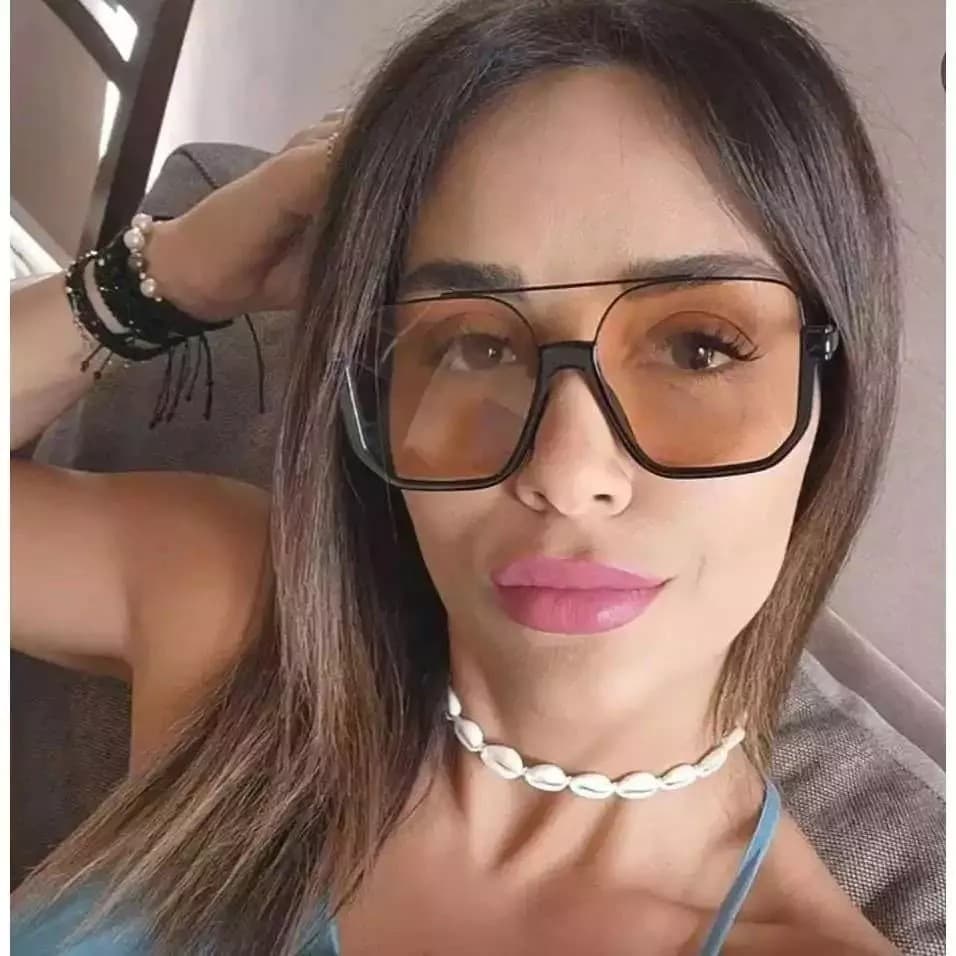 Double Beam Grande Quadro Anti Blue-Ray Retro Óculos Square Sunglasses para Mulheres Street Shot Sunglasses