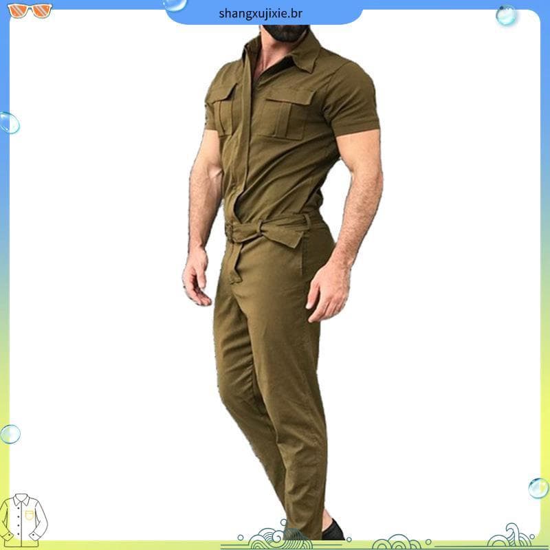 VJKG Macacões de Cor Sólida Masculina Casual Street Wear Macacão para Homens Macacão Macacão de Moda Masculina Trabalho