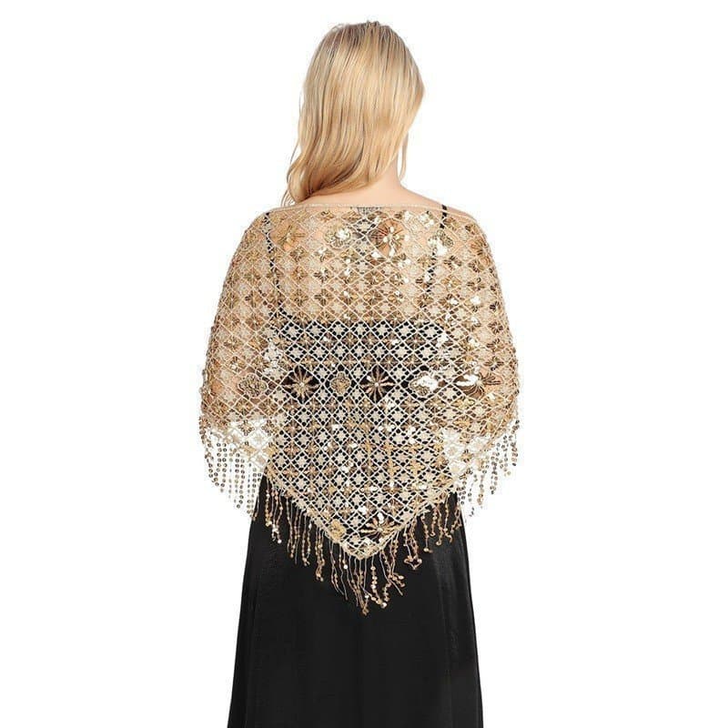 Cachecol triangular com borla de lantejoulas solúvel em água, noiva, dama de honra, xale de lantejoulas, jantar, Cheongs
