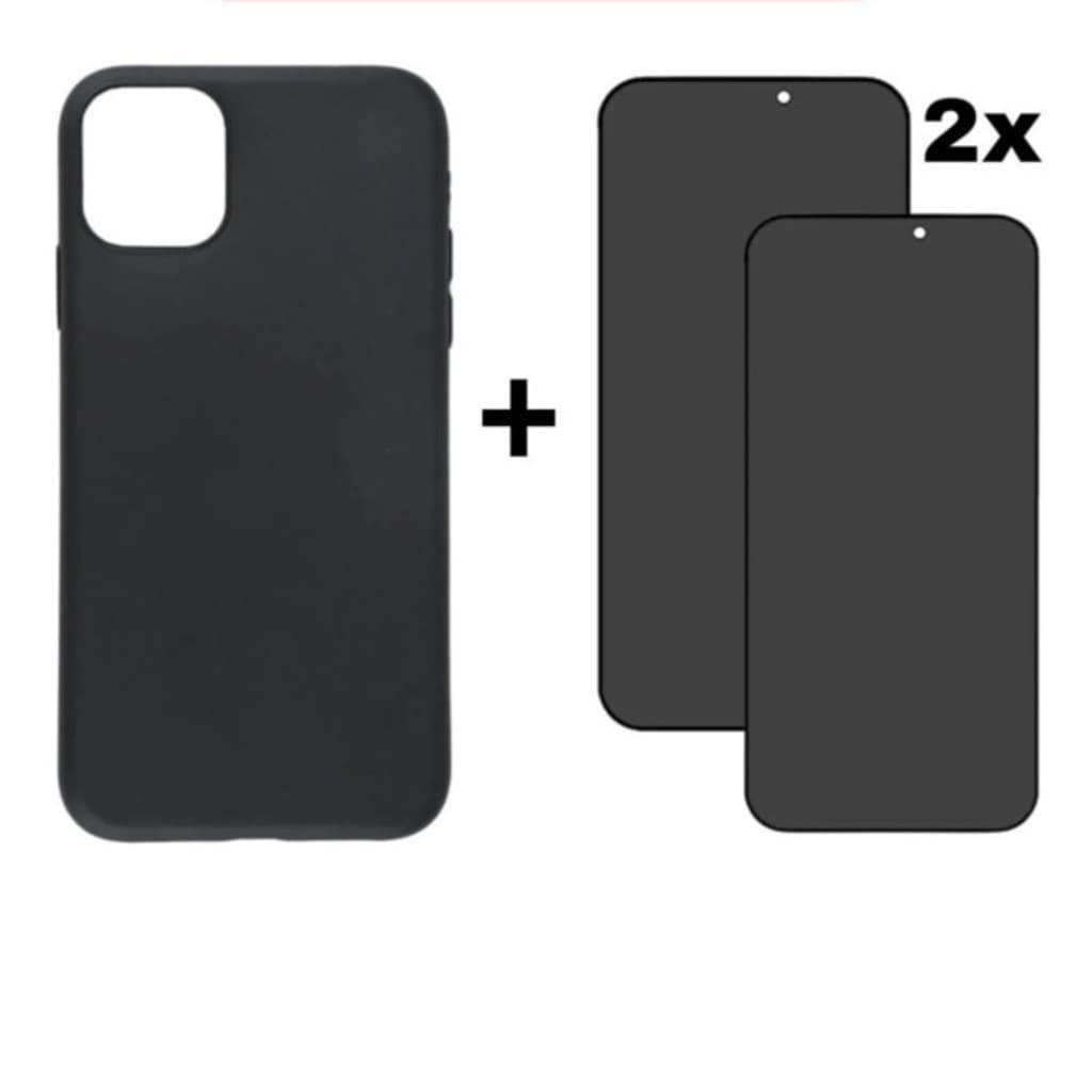 Kit 3em1 Case Preta + 2X Película Vidro 3D Privacidade iPhone 11 12 13 14 15 16 17 Pro Max - RS