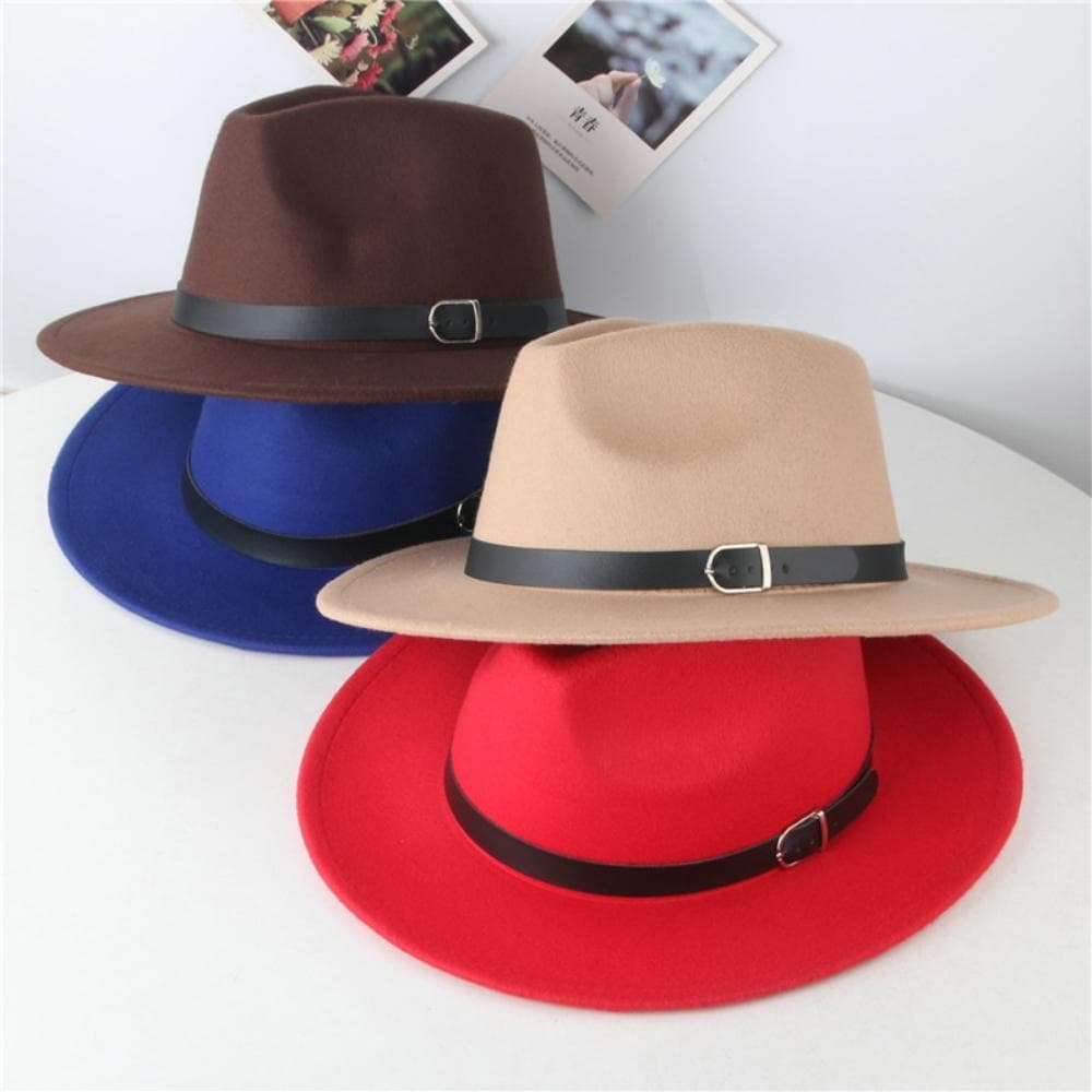 Chapéu Fedora Clássico Feminino De Aba Larga , Panamá De Feltro Com Fivela De Cinto De Couro Para Homens E Mulheres , Pr