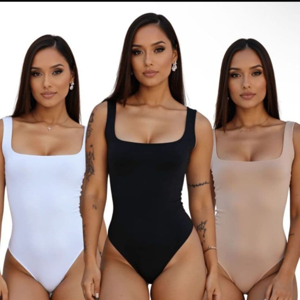 KIT TRÊS PEÇAS QUADRADO Body Bori Feminino Suplex Regata Alças Grossas Collant Decote Quadrado Básico Casual Dia Tr