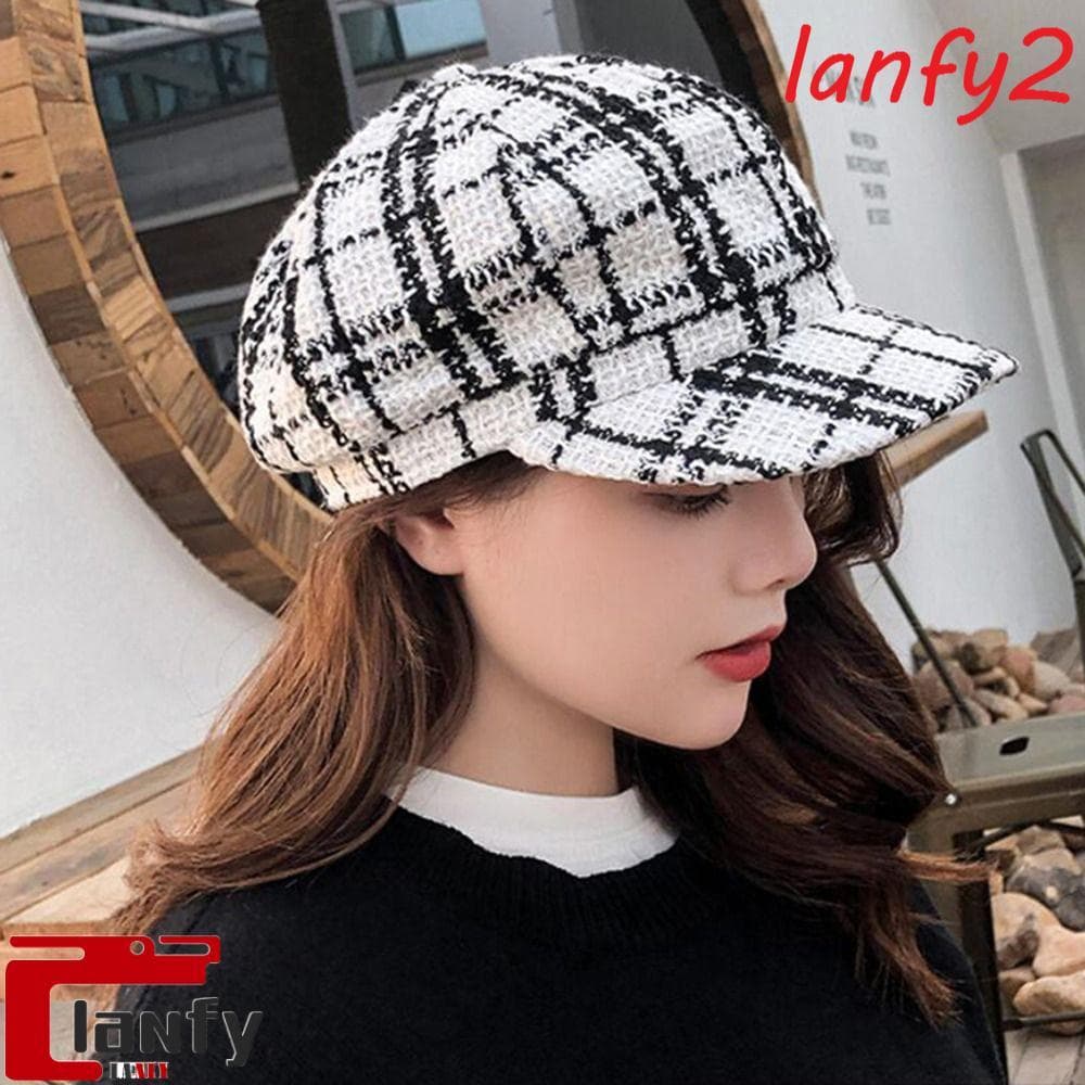Boina Xadrez LANFY Moda Casual Manter Aquecido Para Mulheres Meninas Boné Octogonal Estilo Coreano