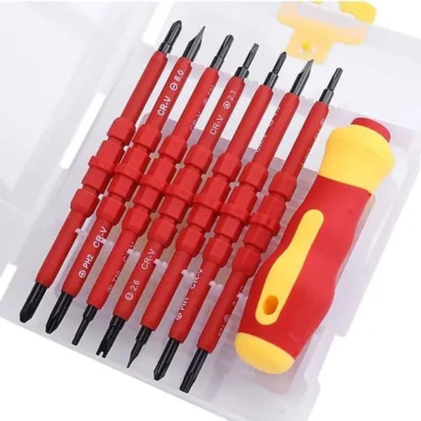 Kit Chave de Fenda Profissional Isolada Magnética Ponta Dupla 15 em 1 para Eletricista - BOMVINK BOM-3117