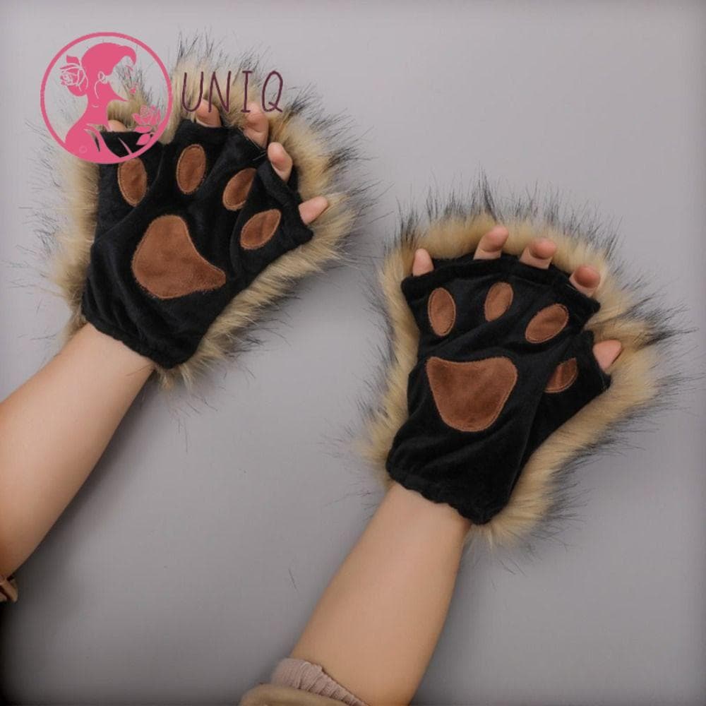 UNIQ Luvas Sem Dedos , Patas De Lobo , Pelúcia , Raposas , Garras , Acessório De Festa Gótica , Fantasia De Cosplay