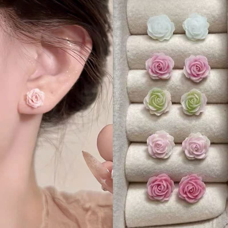 Agulha de prata resina flor brincos conjunto feminino doce elegante temperamento brincos pequenos requintados nicho High