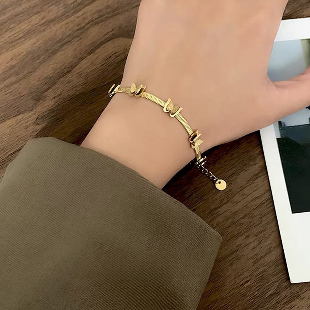[Estoque pronto] Pulseira de aço titânio elegante All-Match temperamento titânio aço não desbotado pulseira feminina WJG