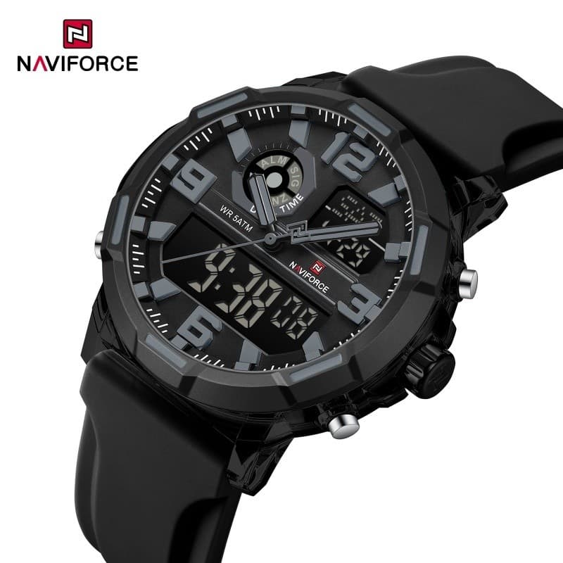 NAVIFORCE Masculino Estilo Militar Relógio De Quartzo Ardósia Cinza Mostrador Com Escala Numeral Árabe Branco 50M À Prov