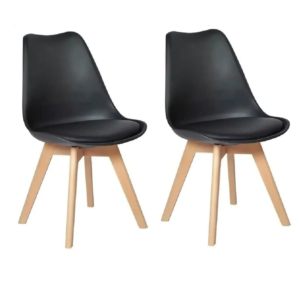 Kit 2 Cadeiras Eames Leda CSS Estofada PU Base Madeira Preta